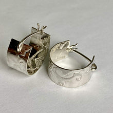 Load image into Gallery viewer, Sterling Silver Deco Pattern Wide Hoop Earrings