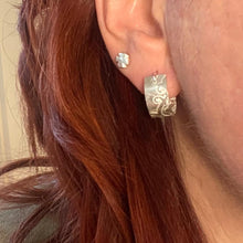 Load image into Gallery viewer, Sterling Silver Deco Pattern Wide Hoop Earrings