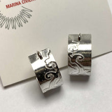 Load image into Gallery viewer, Sterling Silver Deco Pattern Wide Hoop Earrings