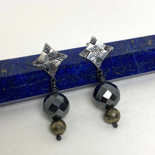 Load image into Gallery viewer, Sterling Silver with Hematite and Pyrite Bead Stud Earrings