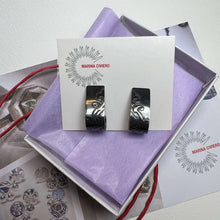 Load image into Gallery viewer, Dark Sterling Silver Deco Pattern Curl Stud Earrings