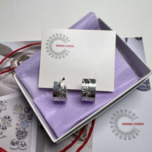 Load image into Gallery viewer, Sterling Silver Deco Pattern Wide Hoop Earrings
