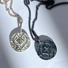 Load image into Gallery viewer, Dark Sterling Silver Deco Pattern Charm and Chain