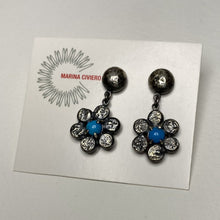 Load image into Gallery viewer, Turquoise and Dark Silver Flower Stud Earrings