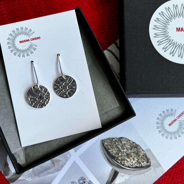 Sterling Silver Round Deco Pattern Earrings - second design