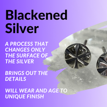 Load image into Gallery viewer, Sterling Silver Blackened Texture Six Petal Flower Stud Earrings
