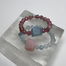 Load image into Gallery viewer, Tourmaline, Aquamarine, Pink Opal Bead Rings
