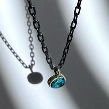 Load image into Gallery viewer, Turquoise and Silver Pendant on Long Dark Silver Chain
