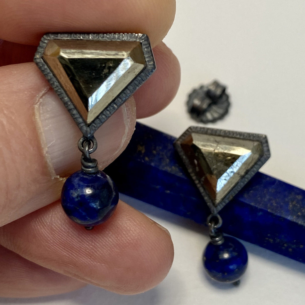 Facet Pyrite and Lapis Lazuli Bead Earrings