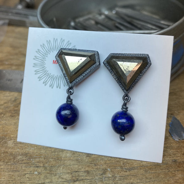 Facet Pyrite and Lapis Lazuli Bead Earrings