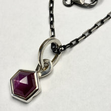 Load image into Gallery viewer, Ruby and Sterling Silver Pendant on Long Dark Chain
