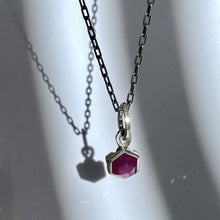 Load image into Gallery viewer, Ruby and Sterling Silver Pendant on Long Dark Chain
