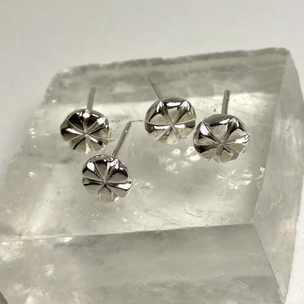 Sterling Silver Texture Six Petal Flower Stud Earrings